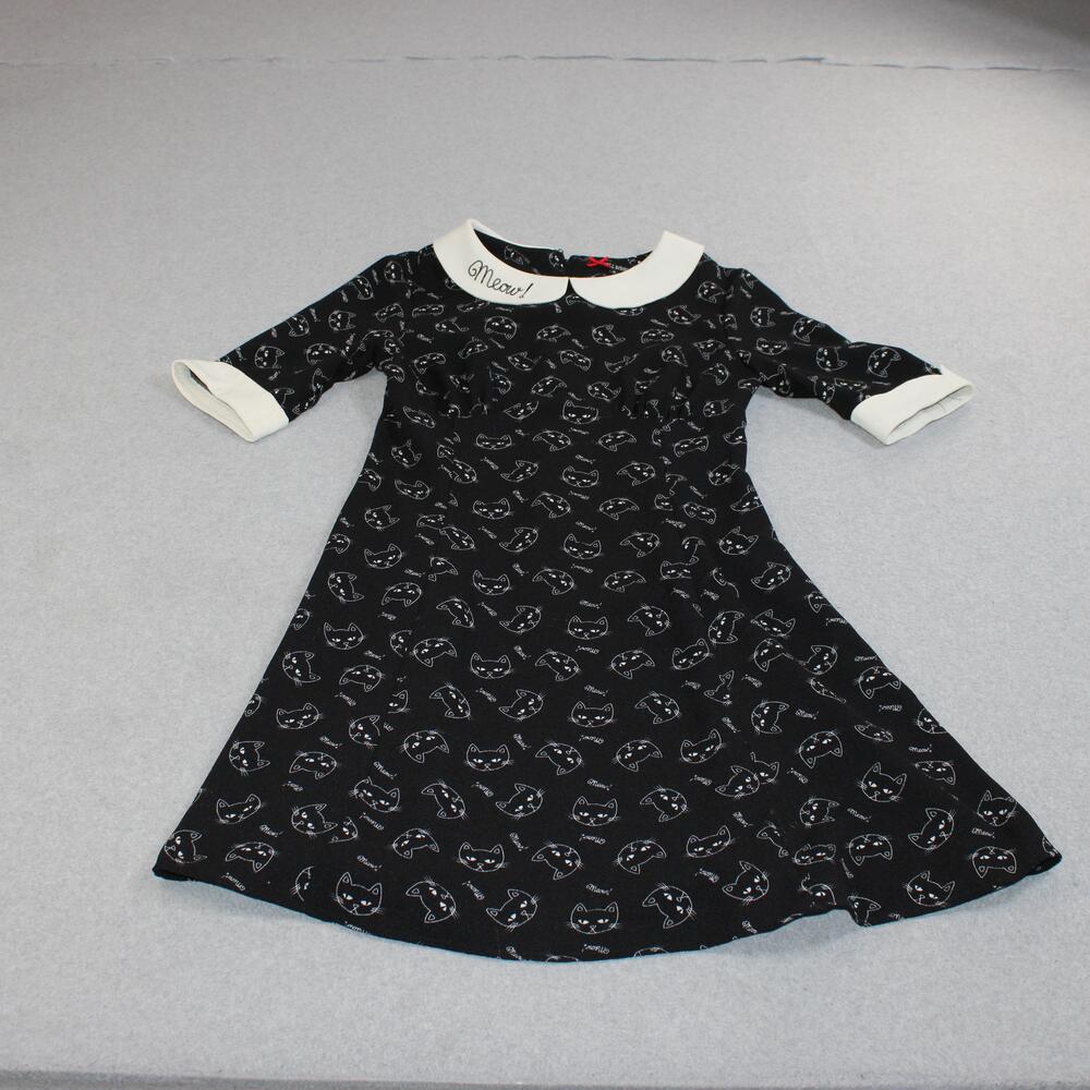 Hell Bunny Dress Women Small Black Cat A Line Peter Pan Collar Halloween READ